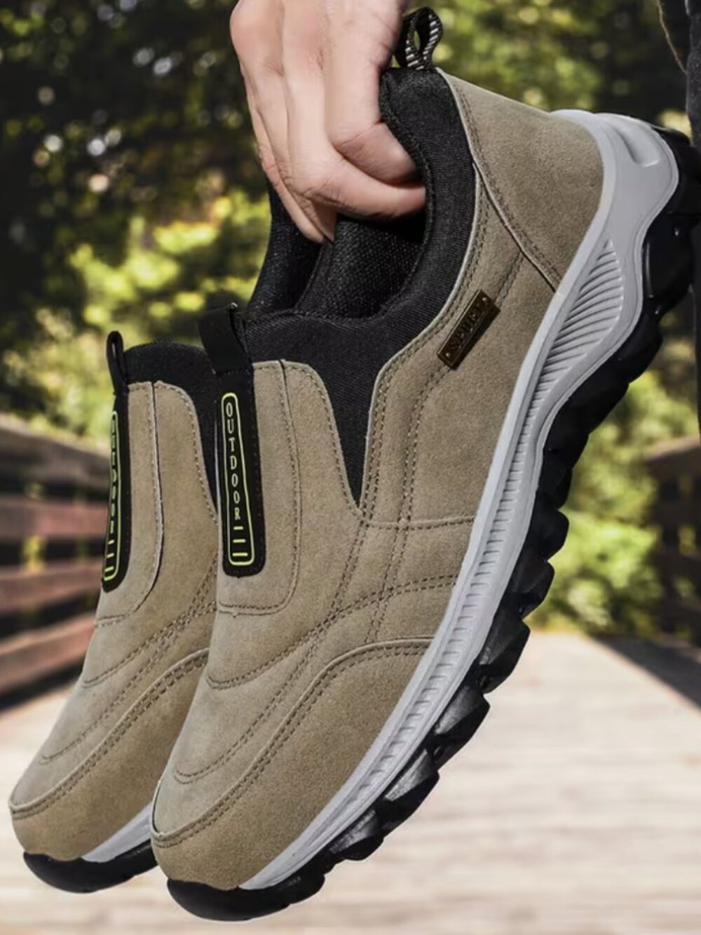 Mens Outdoor Non-slip Comfy Arch Support Walking Shoe-Wide Size 9-Brown/Black